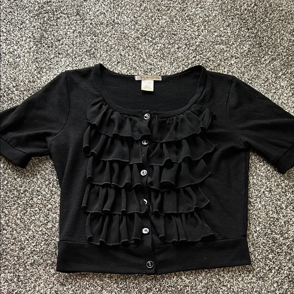Charlotte Russe Black Cardigan with Ruffles | Ruffle Cardigan | Black Cardigan